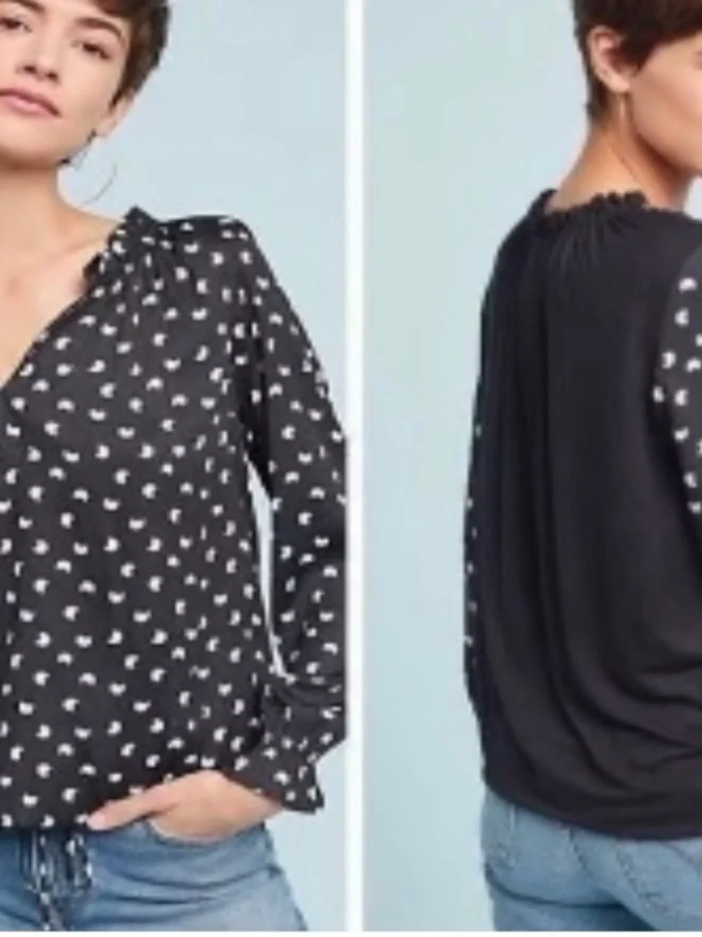 Anthropologie Dolan Black Printed V-Neck Long-Sleeve Blouse
